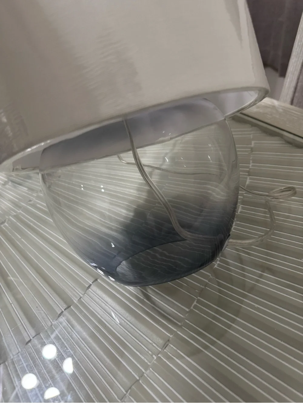 Gray/Blue Glass Table Lamp with White Shade